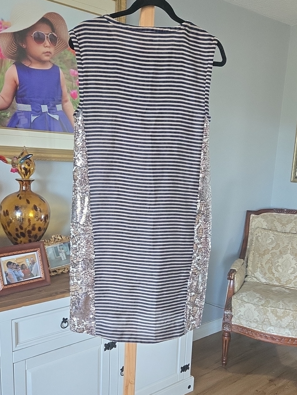 RACHEL Rachel Roy Black & White Striped Sequin-Trim Pencil Skirt